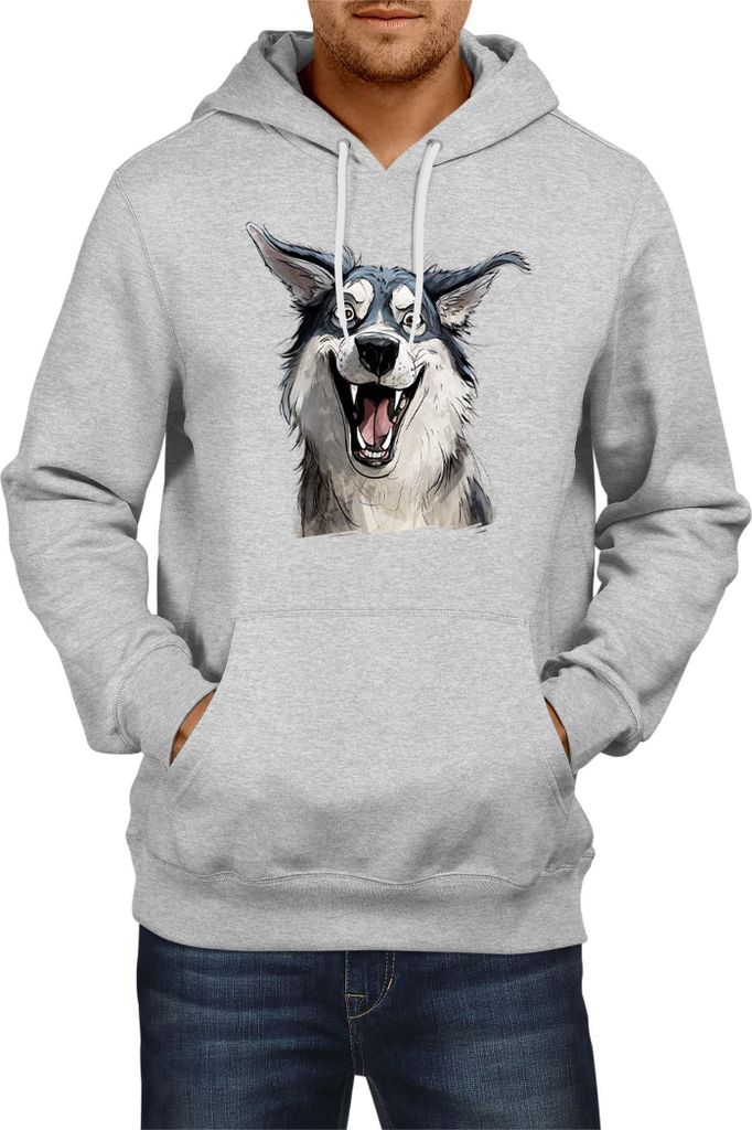 Herren Kapuzenpullover Funny Dogs Breeds Siberian Husky Dog Breed, Man L / Grau