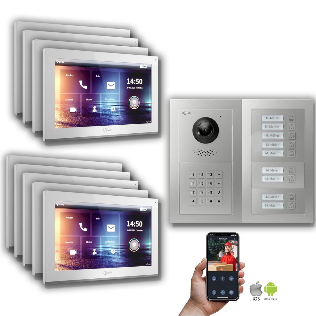 Goliath IP Video Türsprechanlage: 10-Zoll 9 Familienhaus, Zahlencode, Silber : 10 Zoll Weiß : Aufputz Dose Monitor Farbe: 10 Zoll Weiß Montage: ...