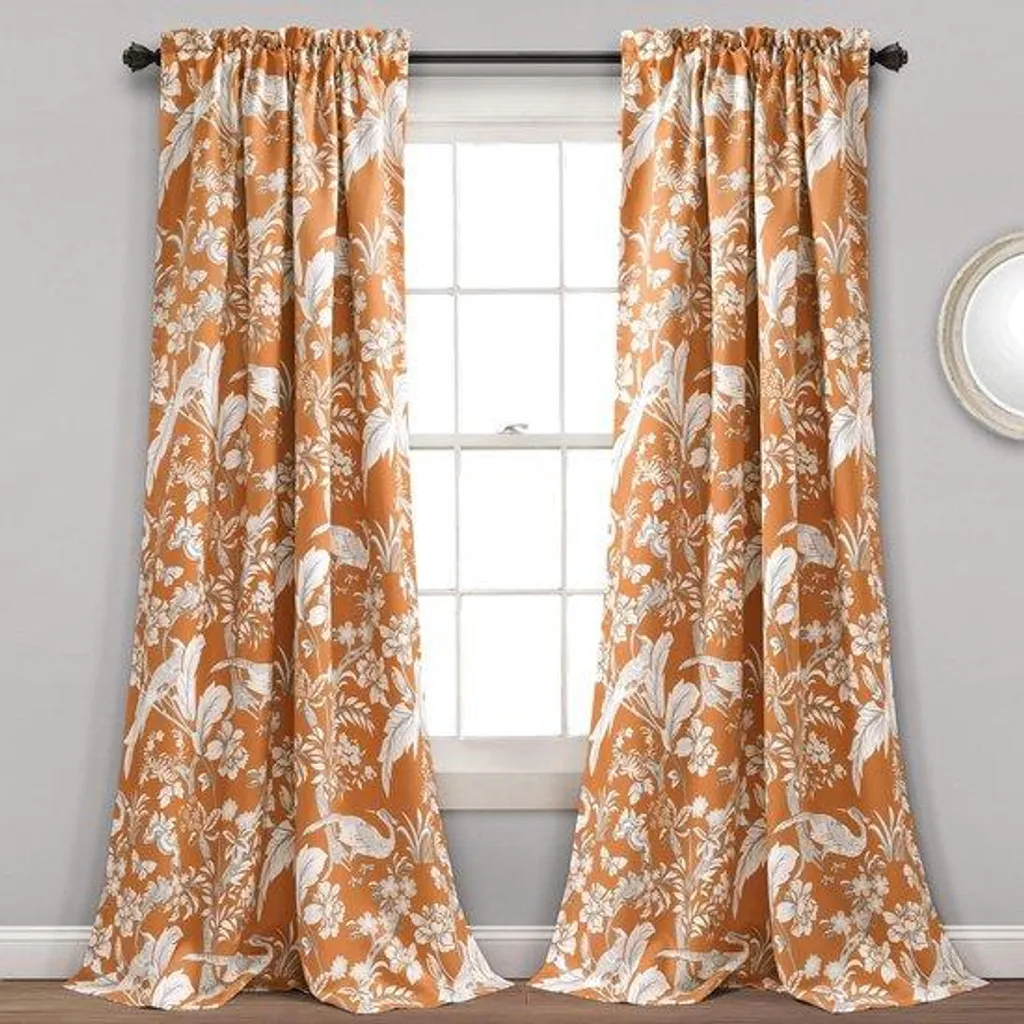 Rideaux en microfibre douce avec motifs paons colorés - Set de 2 pièces