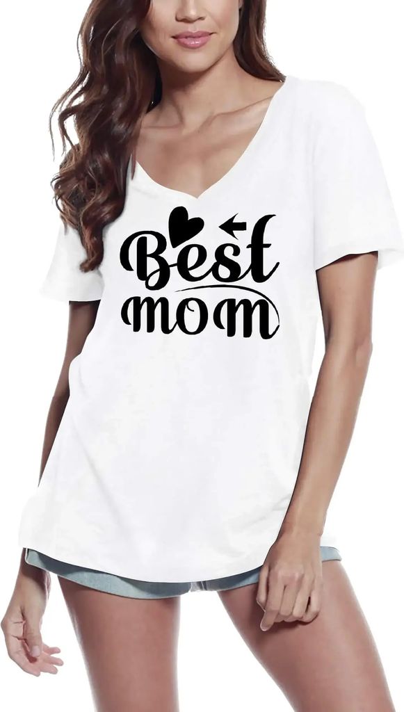 Damen Grafik T-Shirt V-Ausschnitt Beste Mutter – Best Mom – Öko-Verantwortlich Vintage Jahrgang Kurzarm Lustige Druck Geburtstag Geschenk Frau