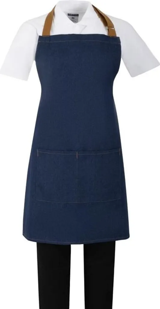 Grembiule Donna In Denim Blu Navy Con Bretelle Incrociate E 4 Tasche - Per Cucina E Artigianato