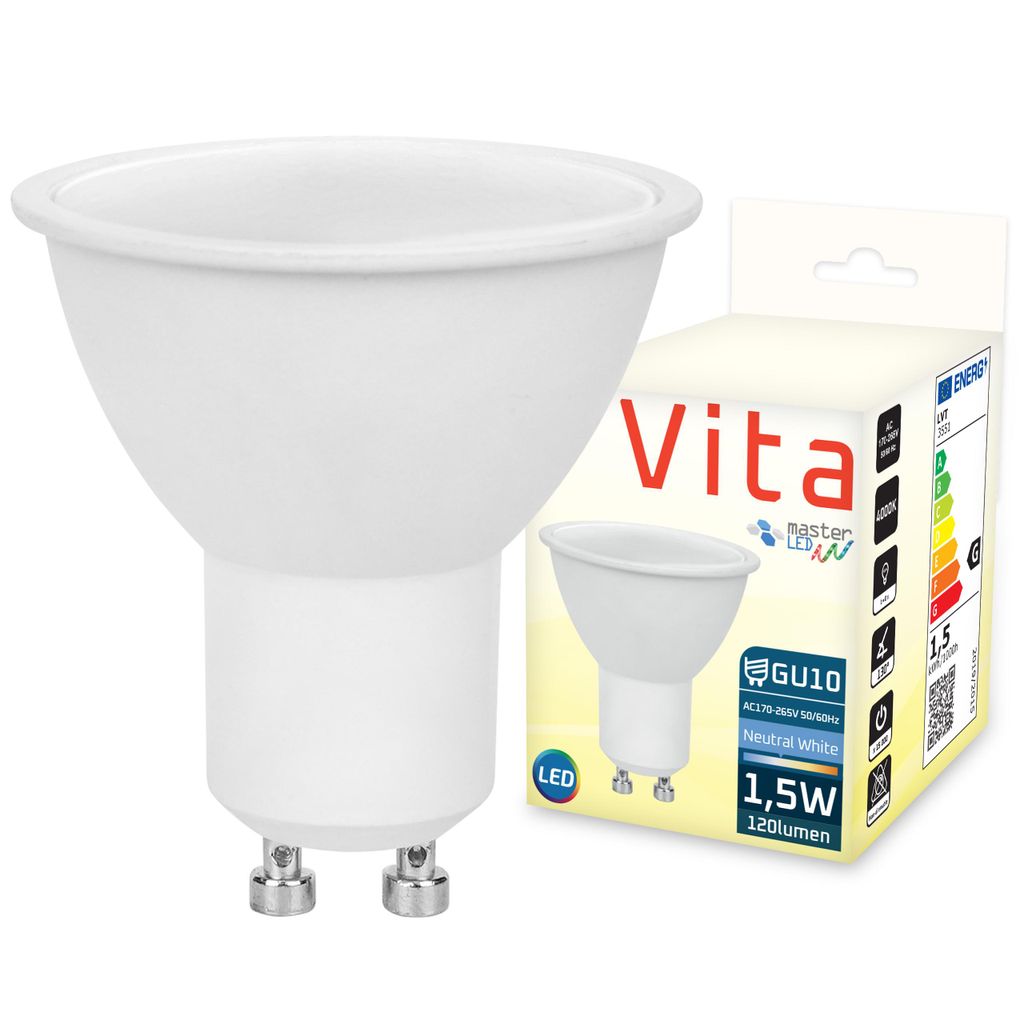 MasterLED Leuchtmittel - Sockel GU10 - 4000 K neutralweiß - 120 lm - 1,5 W - Abstrahlwinkel 120° - leuchtmittel gu10 led - gu10 led 230v - Vita
