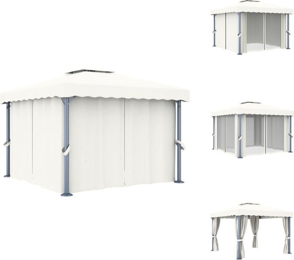 vidaXL Pavillon mit Vorhang 3x3 m Cremeweiß Aluminium - Pavillons & Partyzelte