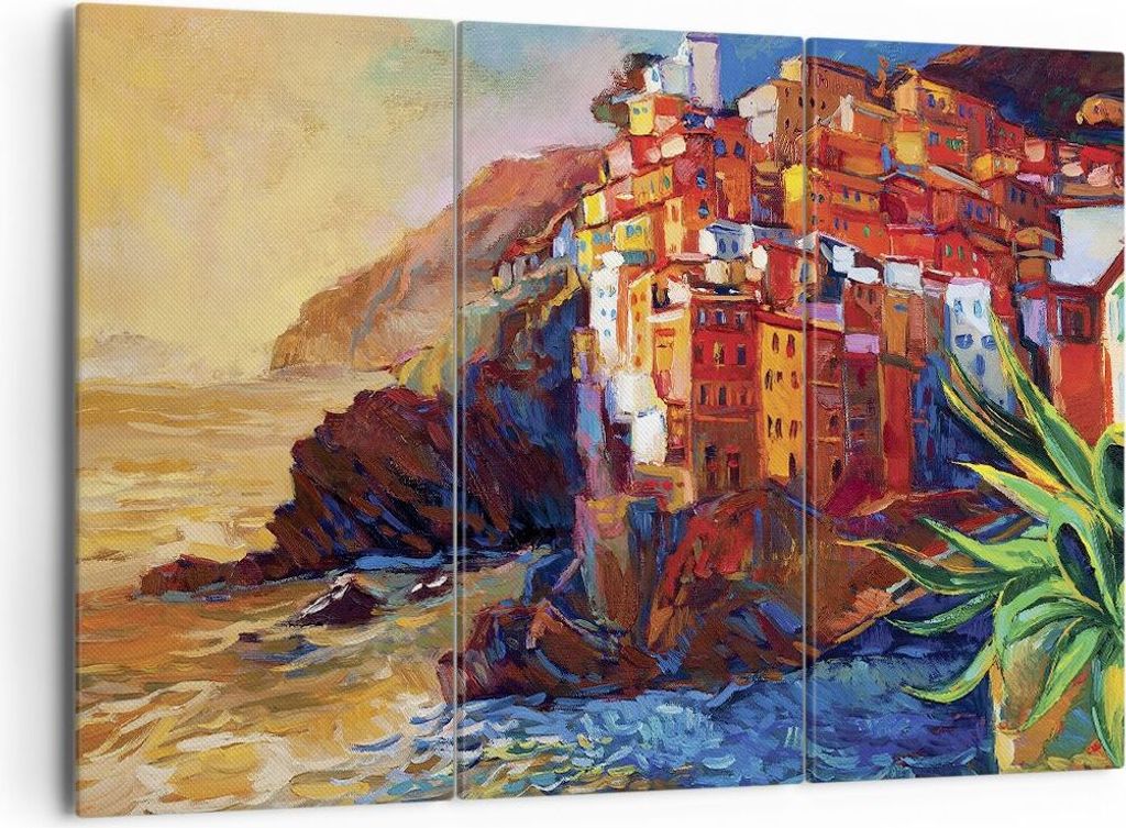 Bild auf Leinwand - Leinwandbild - 3 Teile - Manarola Bunt Öl - 165x110cm - Wand Bild - Wanddeko - Wandbilder - Leinwanddruck - Bilder - Wanddekor...