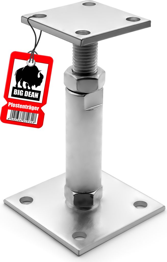 BigDean Pfostenträger höhenverstellbar Höhe 150 – 190mm – verzinkt & zum Aufschrauben