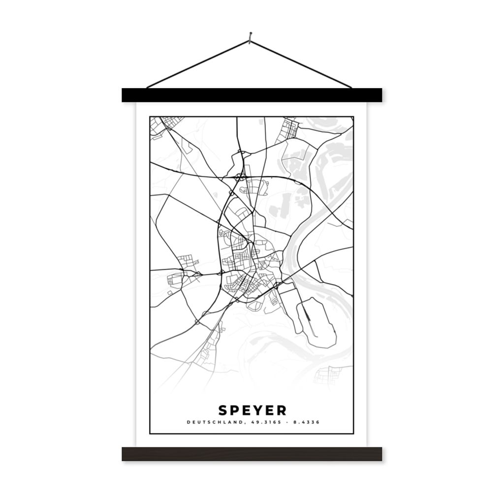 MuchoWow Textilposter Speyer - Karte - Stadtplan - Karte 60x90 cm mit schwarzem Rahmen - Poster Wohnzimmer