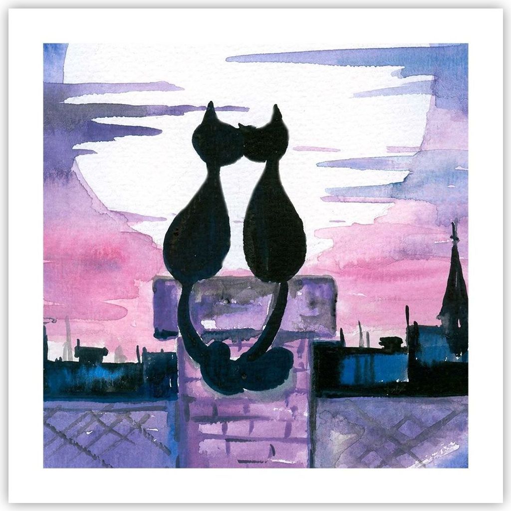 Poster - Poster ohne Rahmen - Katzen Dach Liebe Tier - 50x50 cm - Wand Bild - Wanddeko - Wandbilder - Kunstposter - Wandposter - Bilder - Kunstdruc...