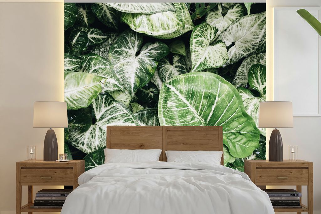MuchoWow Fototapete für Wohnzimmer oder Schlafzimmer Wandtapete Vinyl Motivtapete Blätter - Pflanzen - Natur - 300x300 cm - Wanddekoration