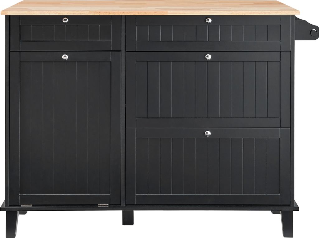 SucceBuy Kücheninsel Cart, 50“ Holz Top Frühstück Bar mit Tilt-Out Trash Cabinet für 10 Gallonen Lagerung, Bauernhaus Esstisch mit Drop Leaf,...