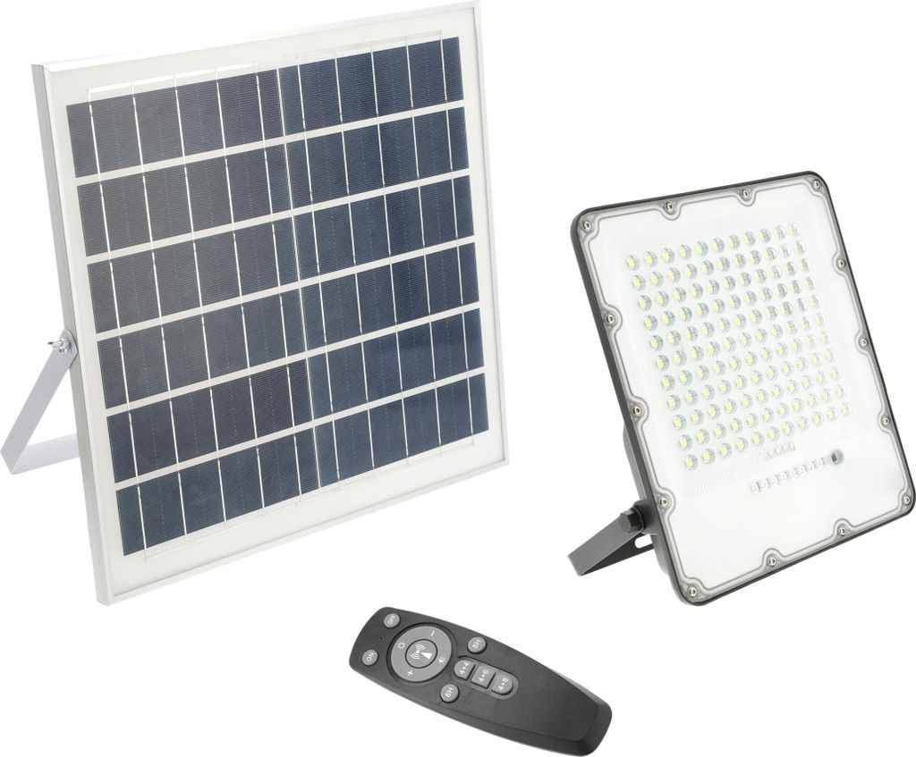 GTV - Solar-LED-Strahler BRAVOS | Solarlampen für Außen | Solar Strahler IP65 Wasserdichte |150W, 1500lm, 6400K, IP65, 120°, Solarpanel, Fernbed...