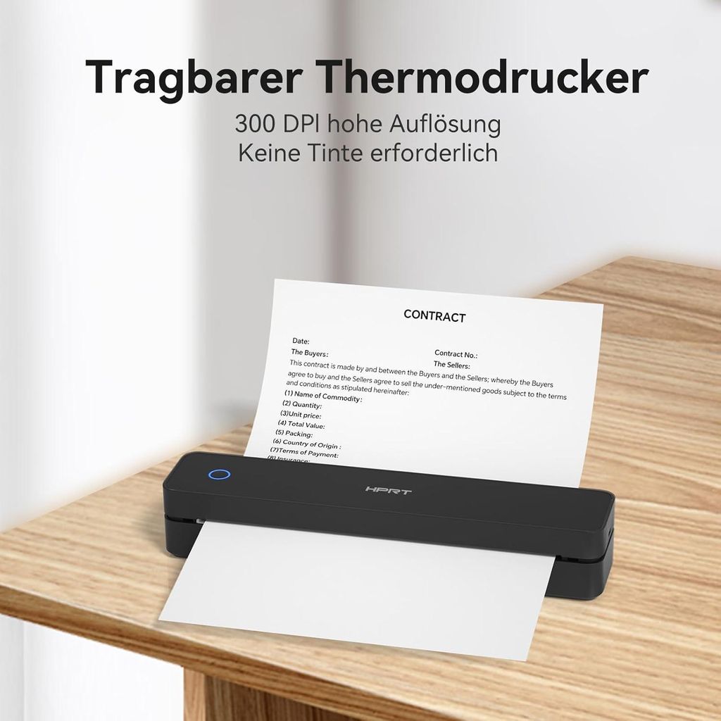 tragbarer Drucker drahtlos für Reisen, Bluethooth Tintenloser Thermodrucker Unterstützung für A4-Papier, iOS, Android, Laptop für Büro und Zuh...