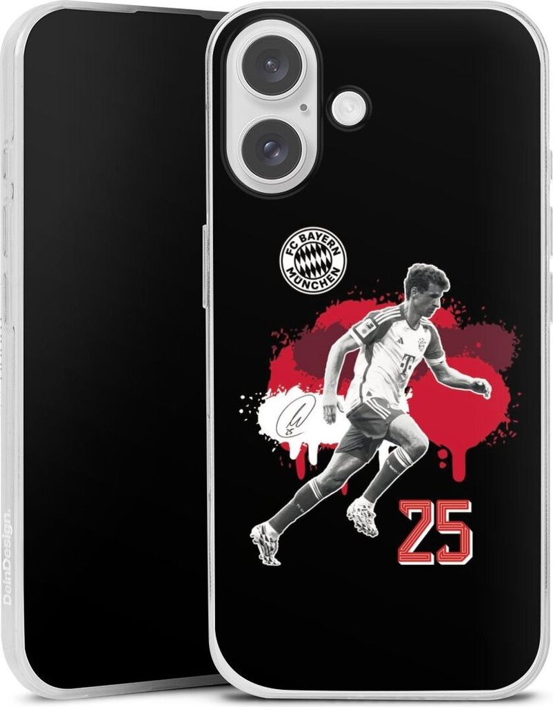 DeinDesign Slim Hülle für Apple iPhone 16 Silikon Case Ultra Dünn Handyhülle FC Bayern München Offizielles Lizenzprodukt Thomas Müller
