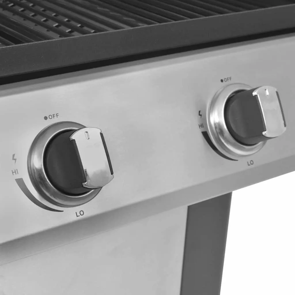 Barbecue à gaz acier argenté : cuisson rapide et déplacement sans effort