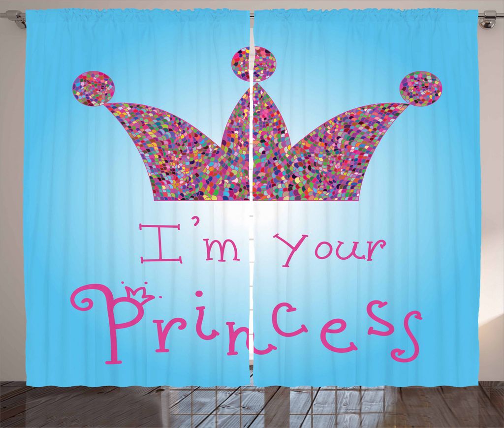 ABAKUHAUS Ich bin eine Prinzessin Rustikaler Gardine, Romantisches Zitat, Schlafzimmer Kräuselband Vorhang mit Schlaufen und Haken, 280 x 225 cm, ...