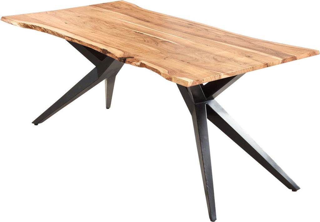 Esstisch Baumkante Akazie naturfarben 240 x 100 cm Airloft-Metallgestell schwarz CONNI