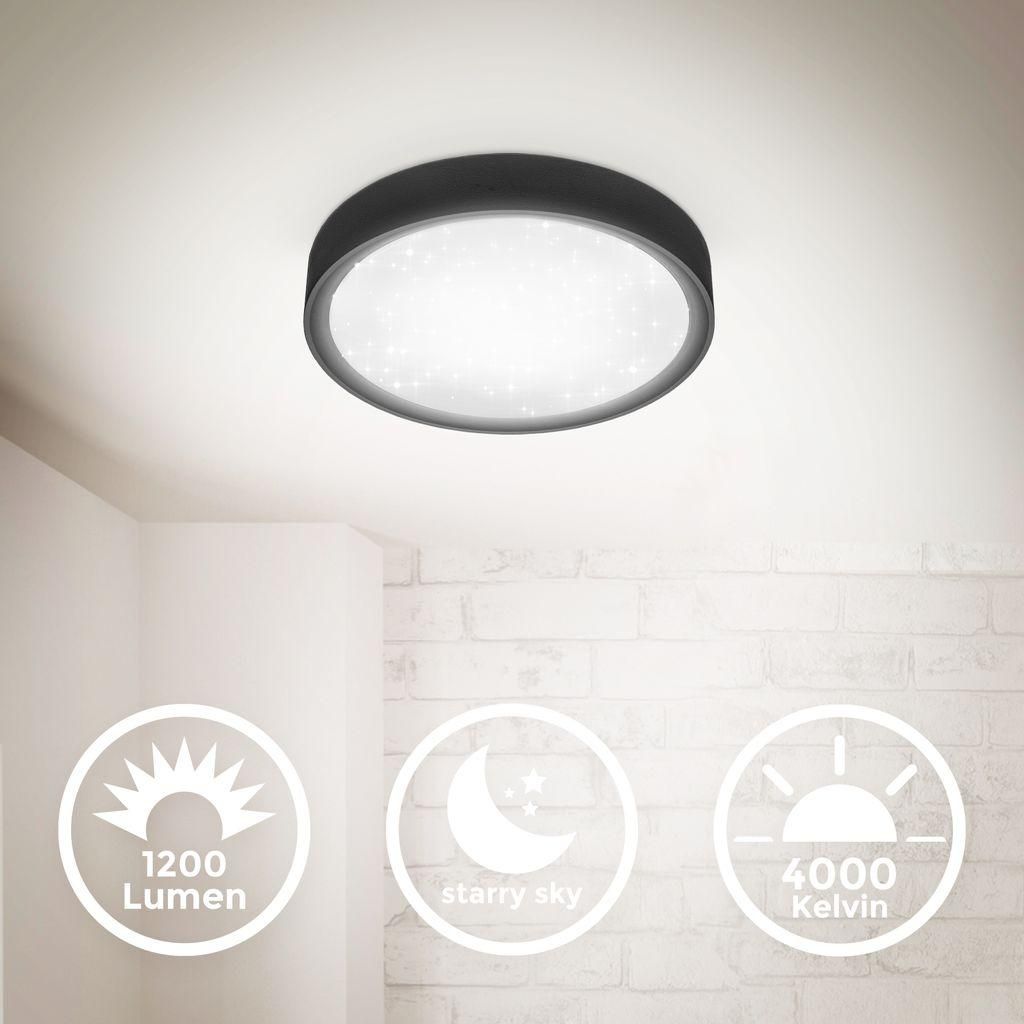 B.K.Licht LED Deckenleuchte Schwarz rund Ø25cm 12W 1200lm Produktbild 