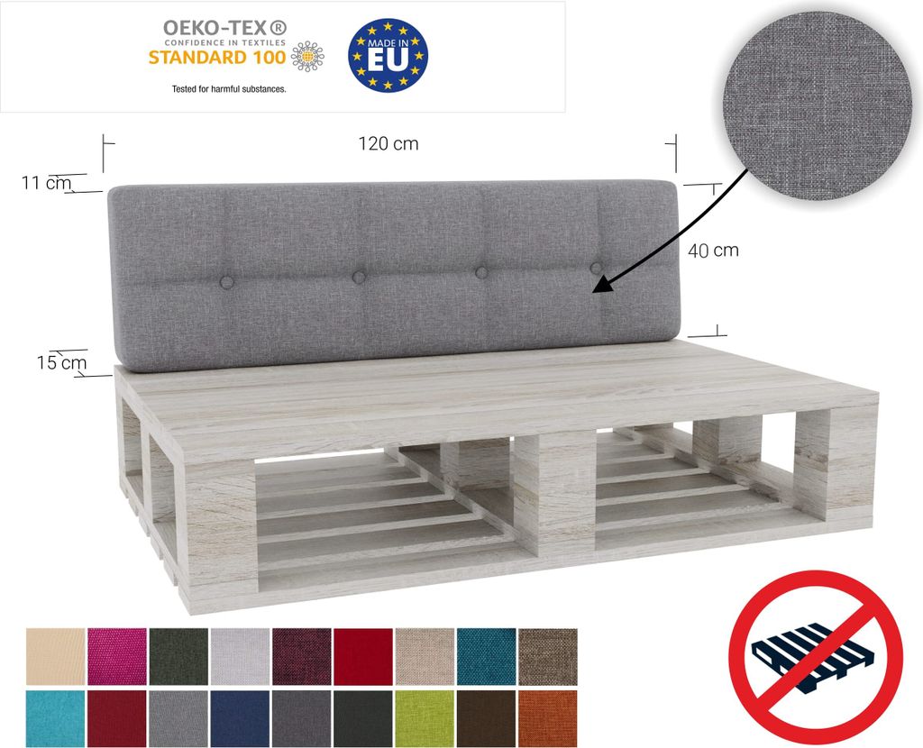 Meerweh Palettenkissen Mit Rückenlehne - Wendekissen Grün/Beige 120x140 Cm