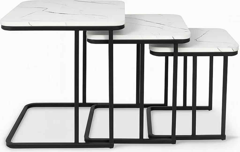 Set de 2 Tables Basses Gigognes en Marbre Blanc pour Salon Moderne