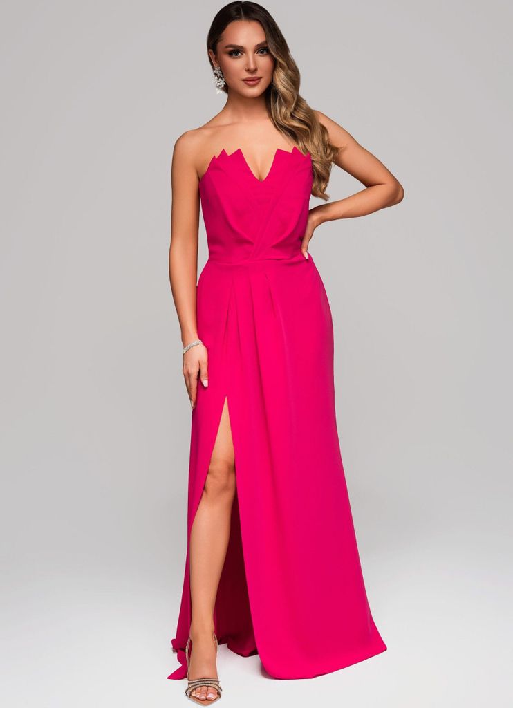 Ombre Trägerloses Abendkleid mit Schlitz raspberry XS