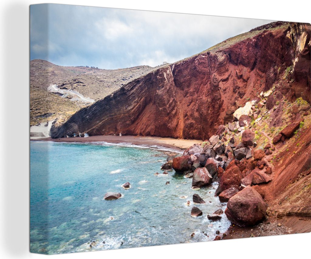 OneMillionCanvasses - Leinwandbilder - 140x90 cm, Strand auf Santorin in Griechenland, Wandbilder Kunstdruck Wanddekoration - Foto auf Leinwand -...