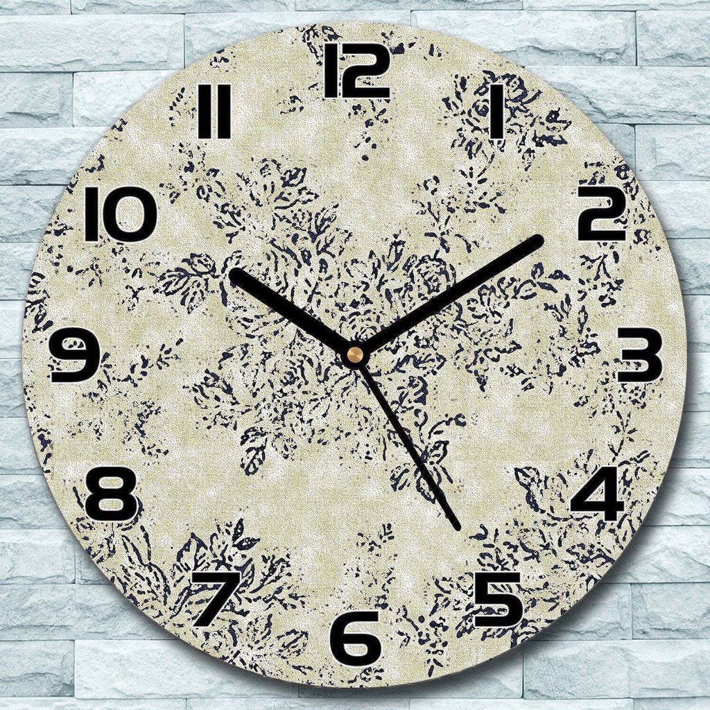 Wanduhr aus Glas Rund fi 30 Altstil blumig beige Quarz Deko Schlafzimmer Büro