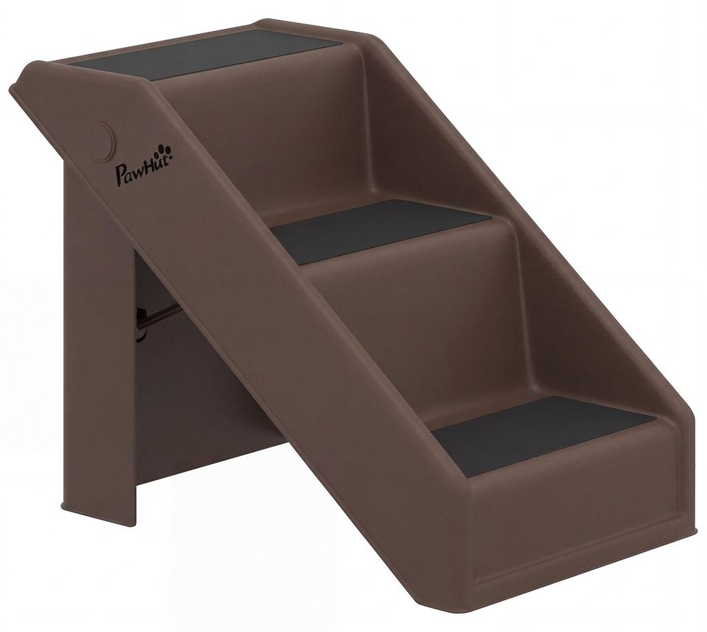 Hundetreppe 3 Stufen 36,5 cm Hoch Haustiertreppe für Kleine Hunde klappbar für Bett, Sofa, Couch Auto Braun