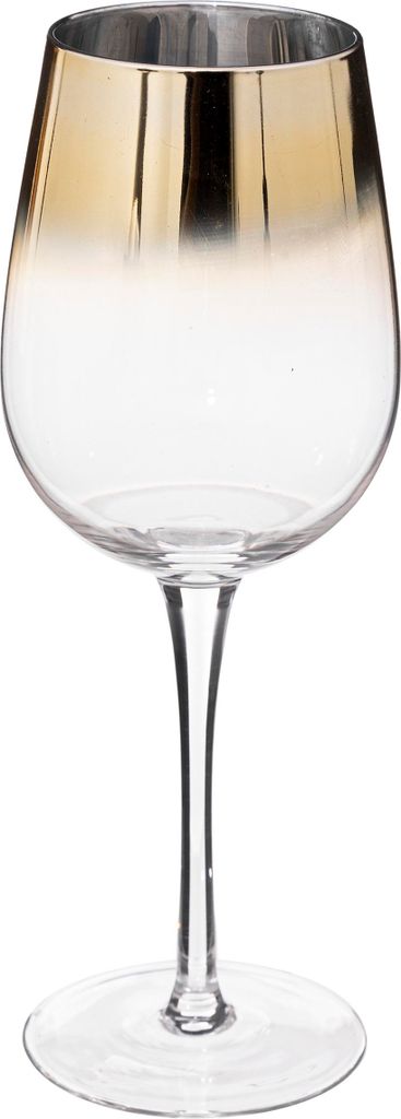 A single wine glass with a gold gradient at the top, set against a white background.