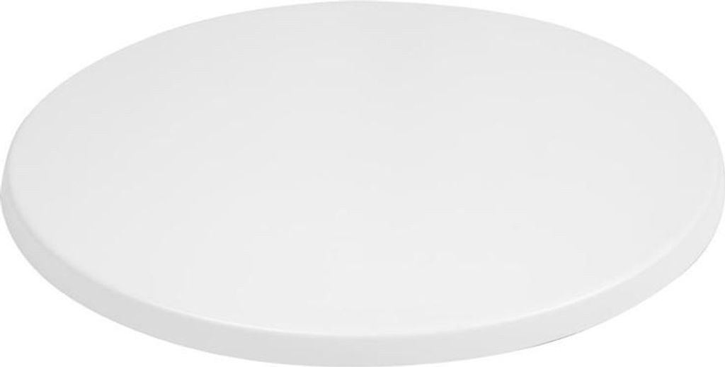 A white round tabletop shown from a slightly elevated angle.