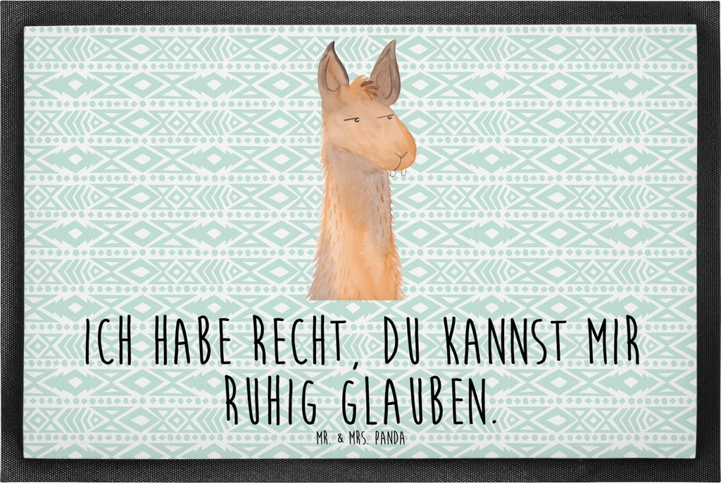 Mr. & Mrs. Panda Haustürmatte Lamakopf Genervt 60 x 90 cm - Aztekenblau - Geschenk, Schmutzfangmatte, Eingangsteppich, Fussmatte, Lama, Recht habe...