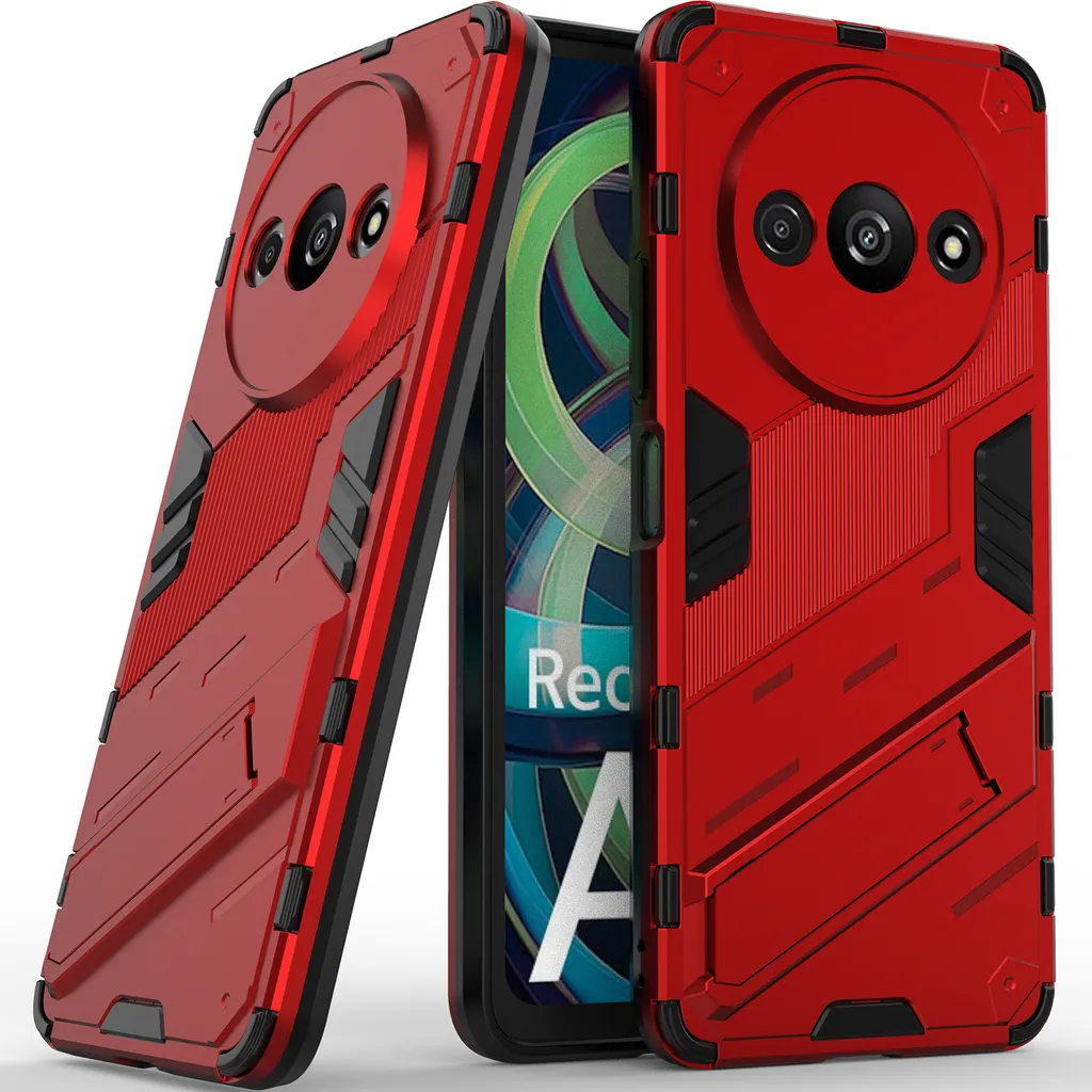 Cover Rossa Xiaomi Redmi A3 Armor - Protezione Attiva con Cavalletto