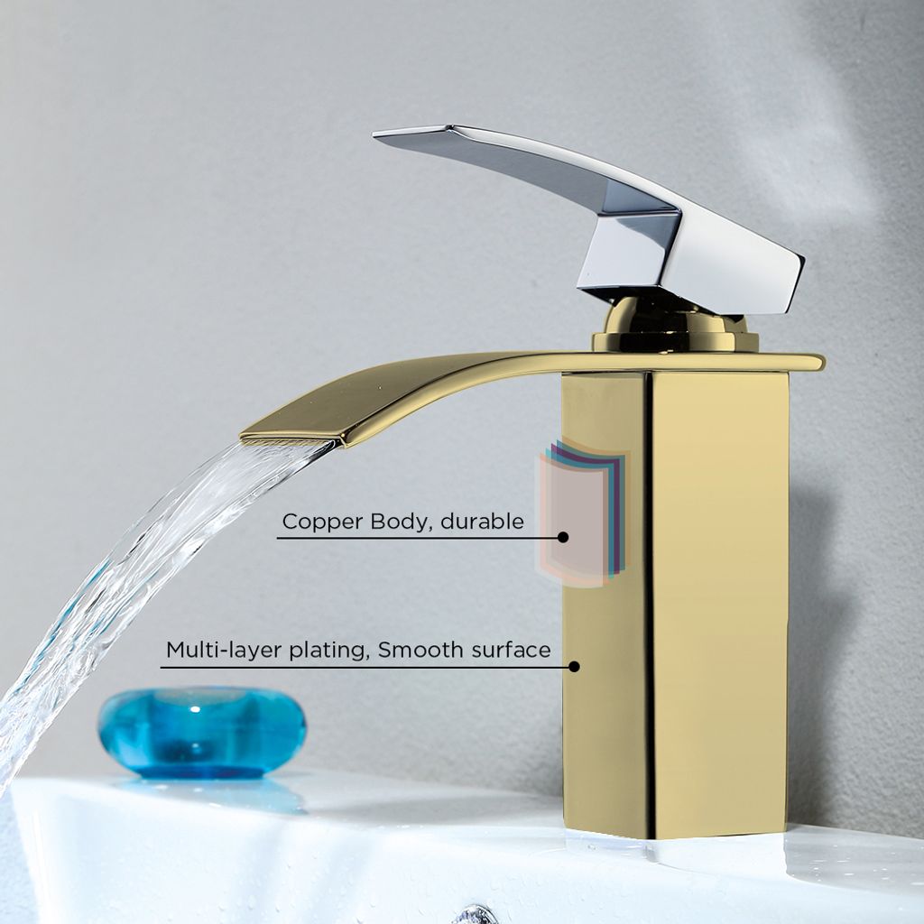 Homelody Wasserhahn Bad wasserfall，Waschtischarmatur mit Produktbild 2