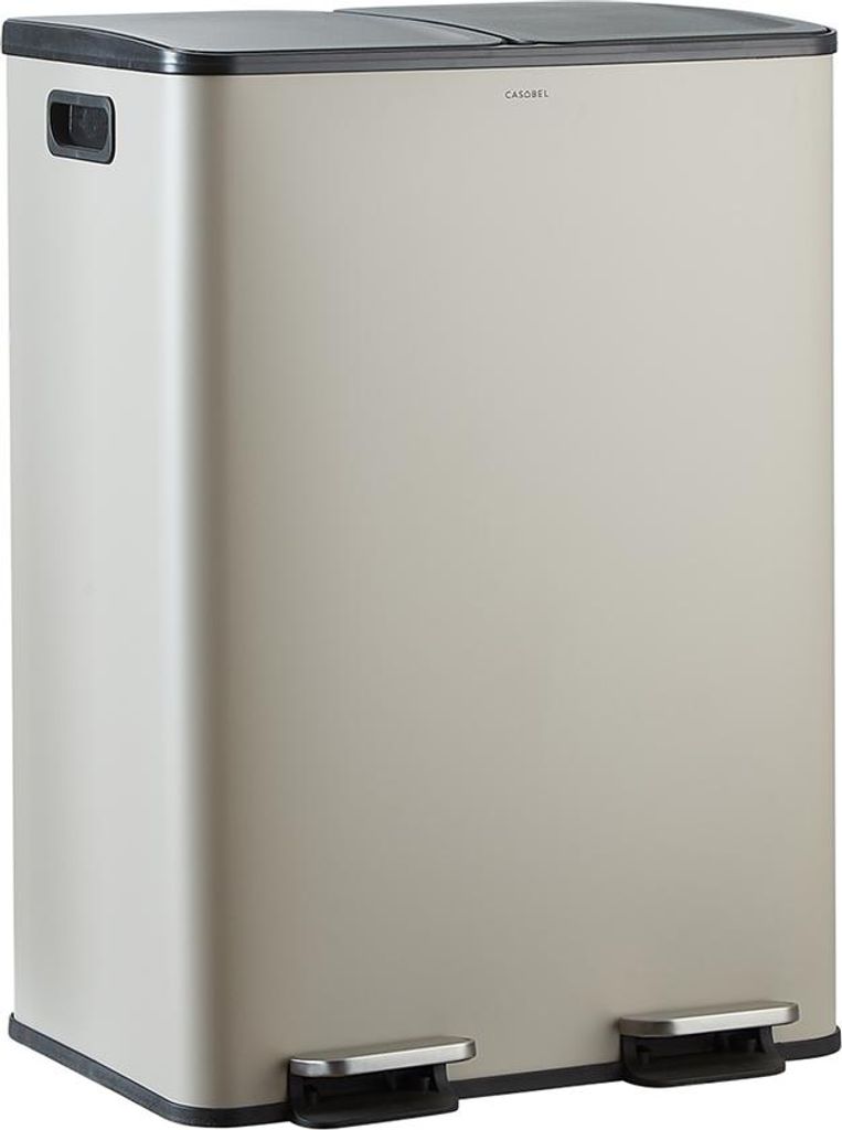CASABEL Mülleimer Küche Mülltrennung 60L – 2x30L Doppelkammer mit Pedal, Edelstahl Grau, Abfalleimer Küche 2 Fächer, Doppelmülleimer, Geruc...