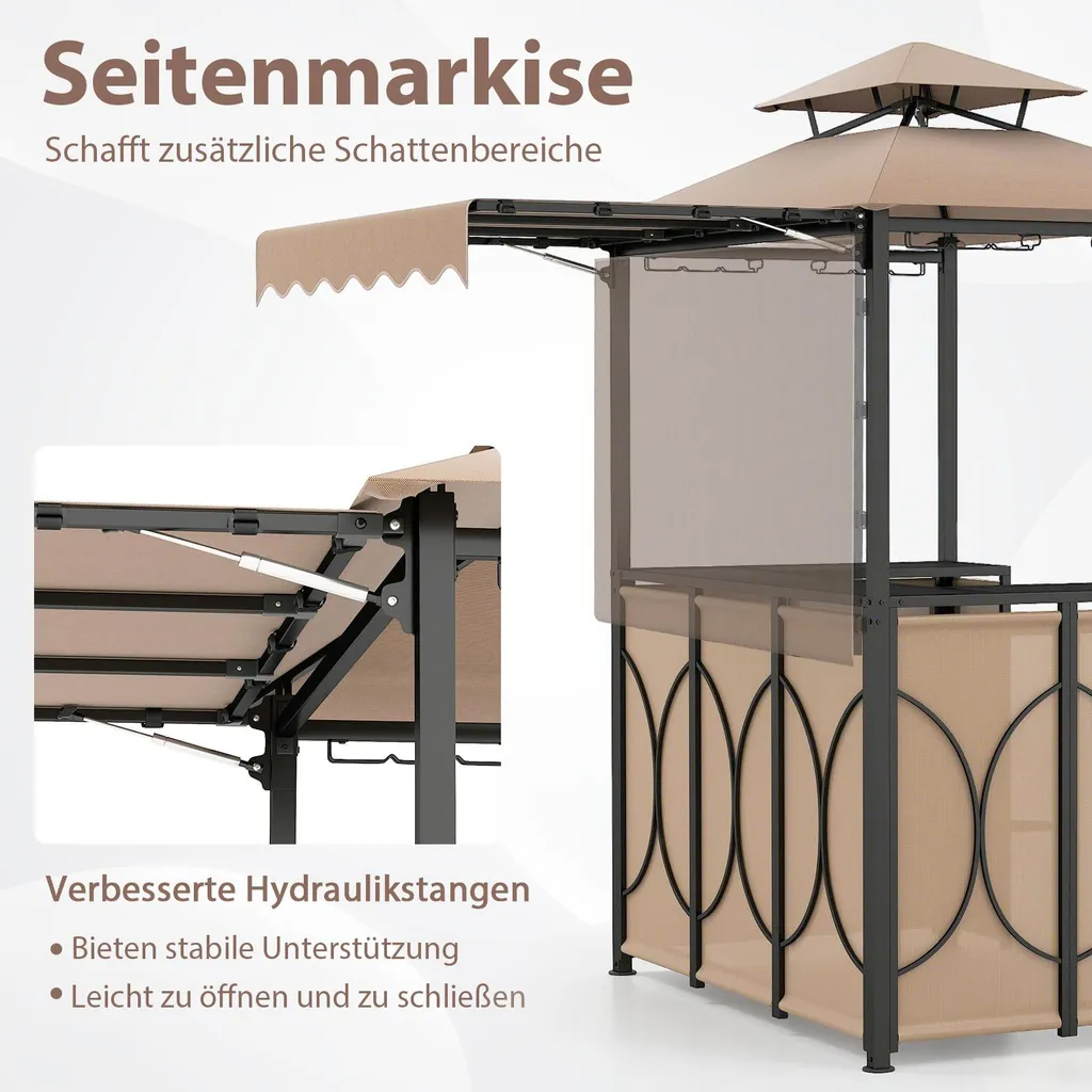 Abri Barbecue Résistant aux Intempéries avec 2 Tabourets et Bar - 6