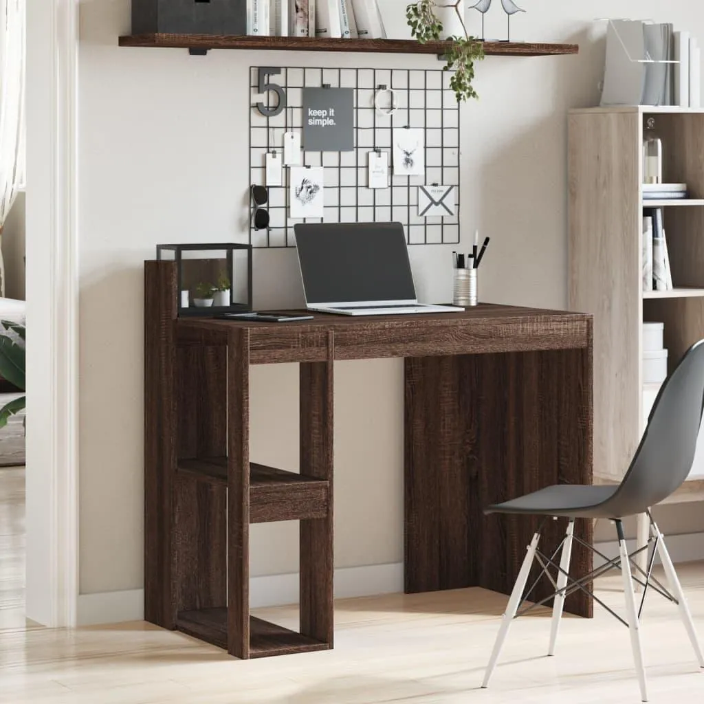 Bureau compact brun chêne 103 cm solution rangement pour petit espace
