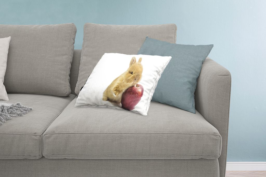 MuchoWow Zierkissen Sofakissen Wohnzimmer Dekokissen 60x40 cm Kaninchen - Baby - Apfel - Kopfkissen - Polster mit Foto