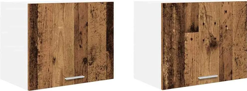 Coppia Pensili Design 50 cm Legno Antico e Bianco - Arredo Parete Sospeso