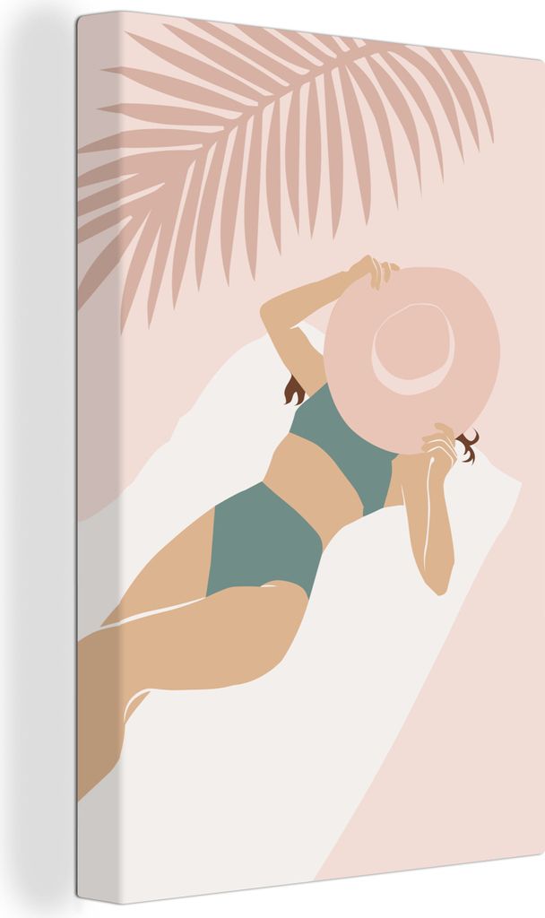 OneMillionCanvasses - Leinwandbilder - 90x140 cm, Frau - Hut - Strand, Wandbilder Kunstdruck Wanddekoration - Wandschmucke - Schlafzimmer