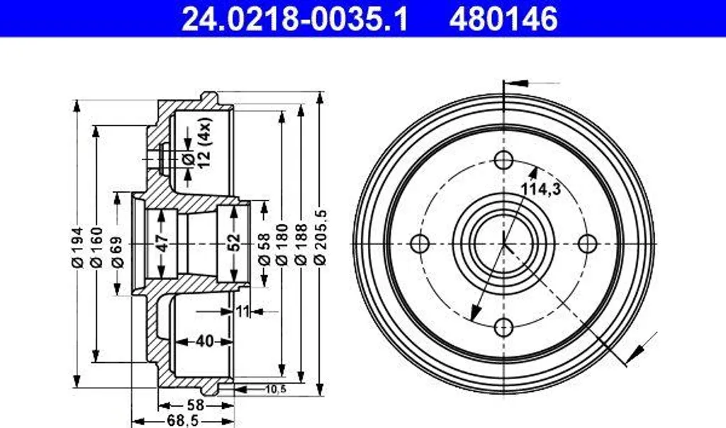 Tambour de Frein pour Entretien Matiz - Remplace OE 96316636 ATE