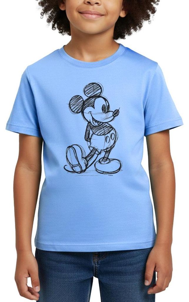 Mickey & Minnie Zeichnung Kinder T-Shirt, 122/128 (7-8 Jahre), Himmelblau