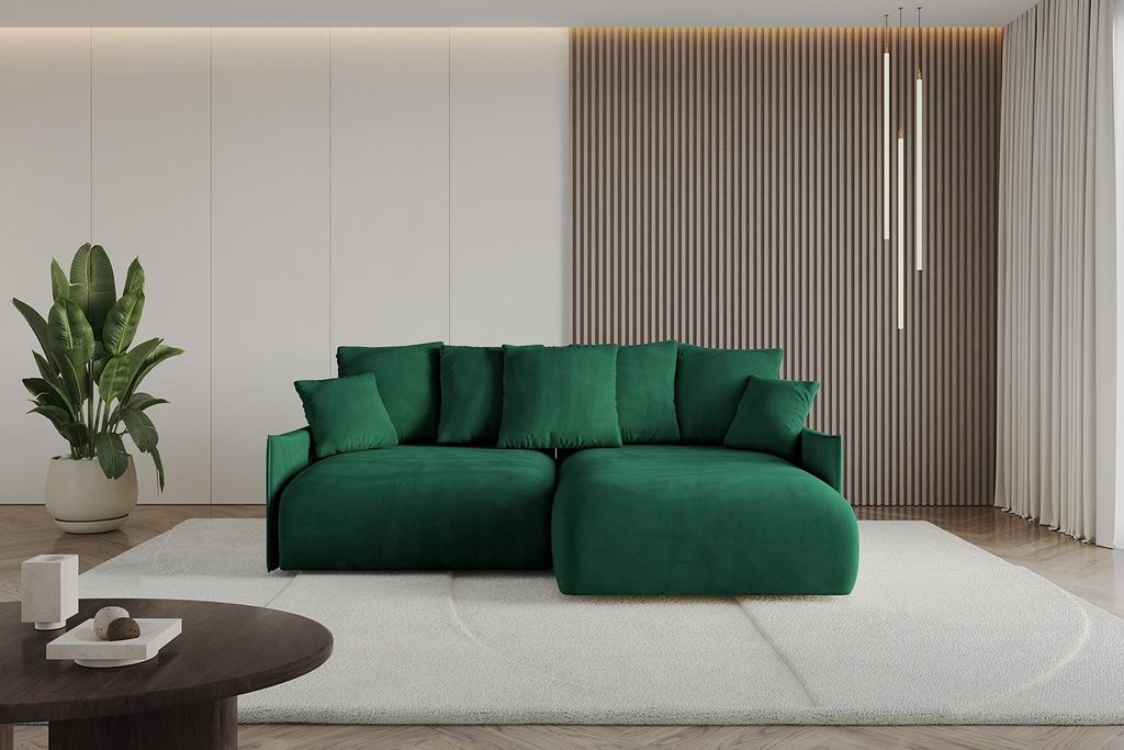 ALTDECOR Ecksofa mit Schlaffunktion und Bettkasten ONESK-L-v1 216x177x72 cm Dunkelgrün - Corner Sofa Eckcouch Couch L-Form angeordnet Schlafcouch ...