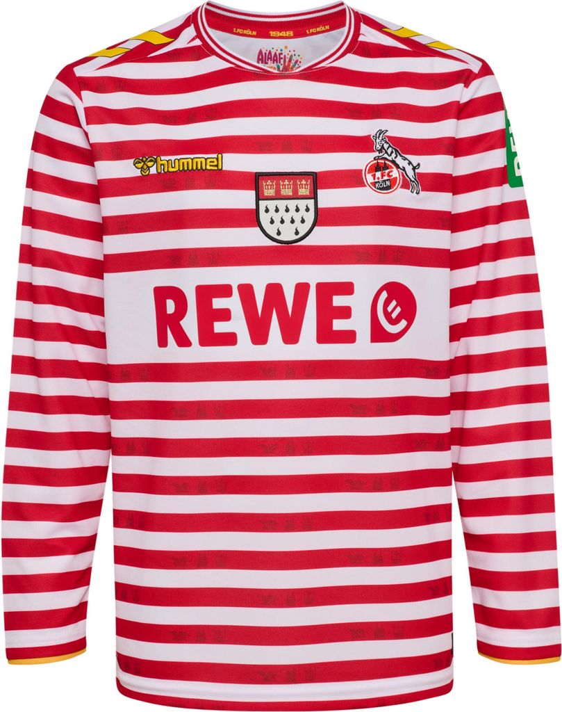 A long-sleeved jersey with red and white horizontal stripes.