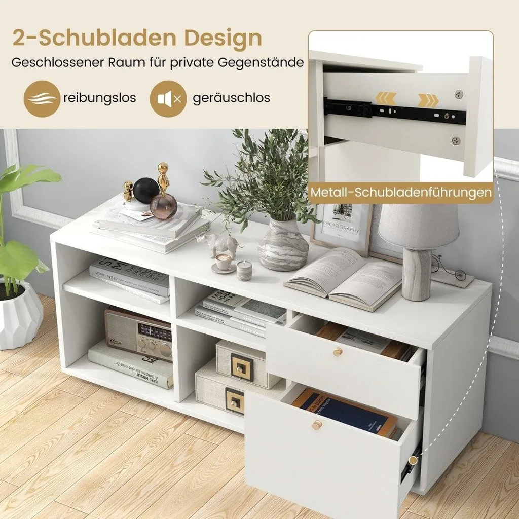 Commode 2 tiroirs et 4 compartiments buffet blanc avec pieds réglables - 4
