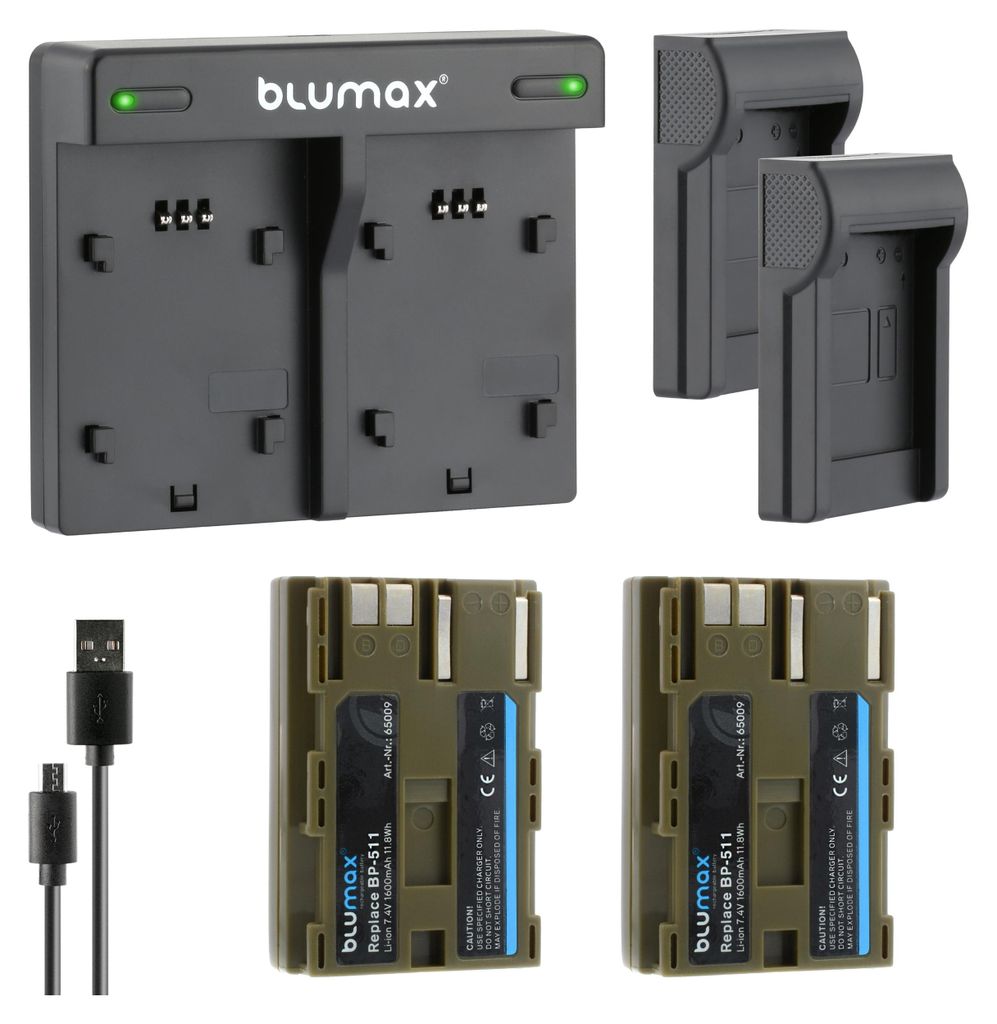 2x Akku + Lader für Canon EOS 300D 50D 40D 30D 2 BP-511 Produktbild 