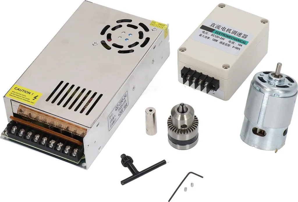 Moteur CC 24V 1000 tr/min avec Mandrin et Régulateur 10A pour Bricolage