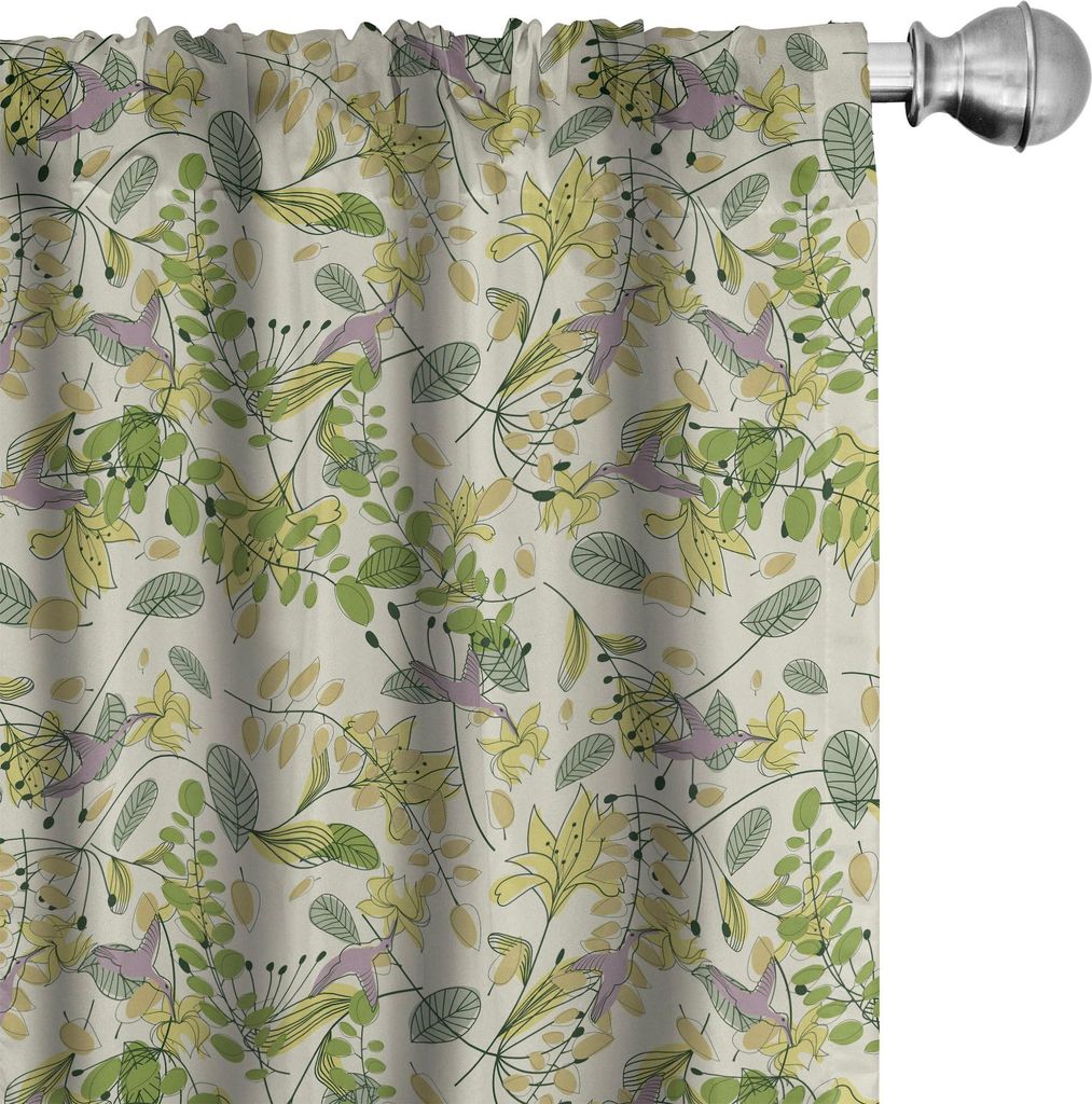 ABAKUHAUS Blumen Vorhänge, Gardinen, Pastellton Farben des Frühlings-Natur Awakening Themas mit Humming Bird on Branches, 2 Stück 75 x 175 cm, M...