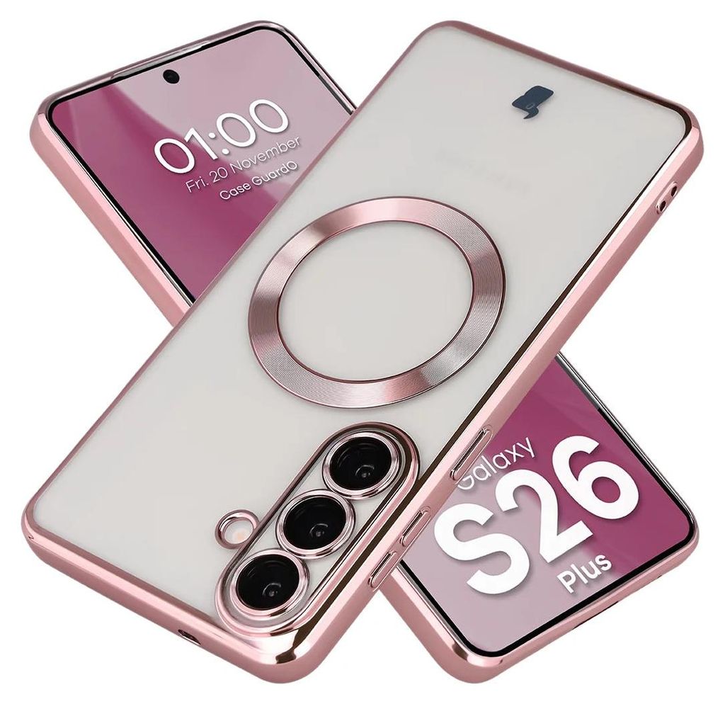 Handyhülle mit Kameraschutz und Magnetring für Galaxy S26 Plus, Bizon Case GuardO, Transparent-Rosa