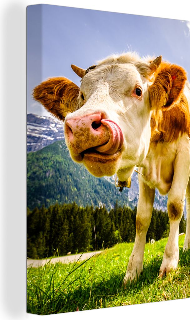 OneMillionCanvasses - Leinwandbilder - 90x140 cm, Kühe - Berge - Gras - Landschaft - Alpen, Wandbilder Kunstdruck Wanddekoration - Foto auf Lein...