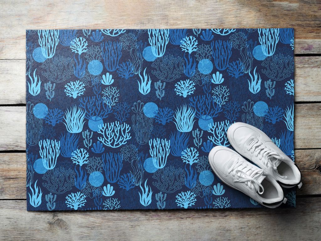 Fußmatte Aussen - Schuhmatte Haustür- Schmutzfangmatte Türvorleger - Outdoor Teppich Schmutzfänger - 90x60 cm - Korallenblau