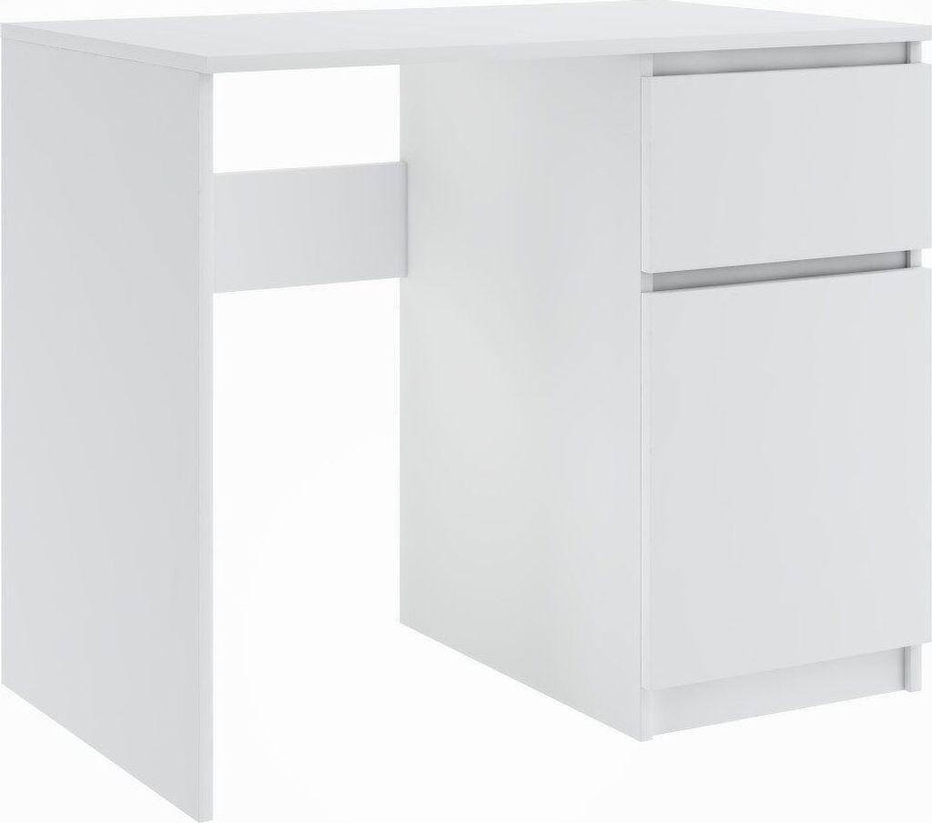 FURNIFY Computertisch 90 cm HERMES mit 1 Schublade & 1 Tür | Rechtsseitiger Schreibtisch | Weiß