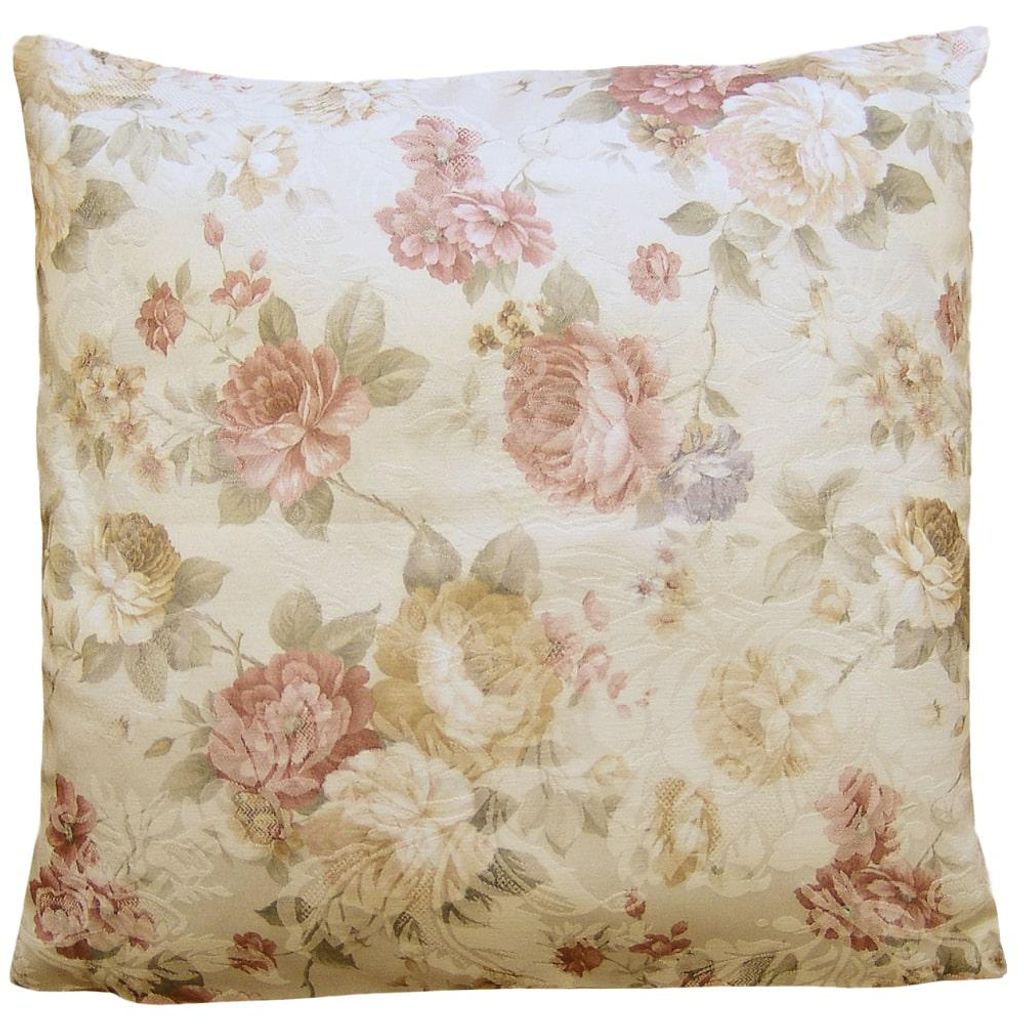 Kissen-Bezug Rosen Blüten Jacquard beige bunte Blumen 50x50 Produktbild 